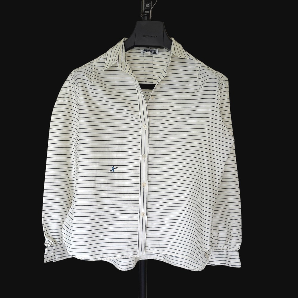 60's Campus Casuals of California Navy Pinstripe Button Down Shirt Cream L